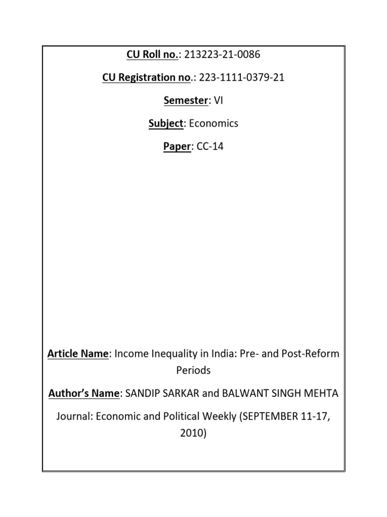 Income Inequality in India: Reforms Impact | PDF | Economic Inequality ...