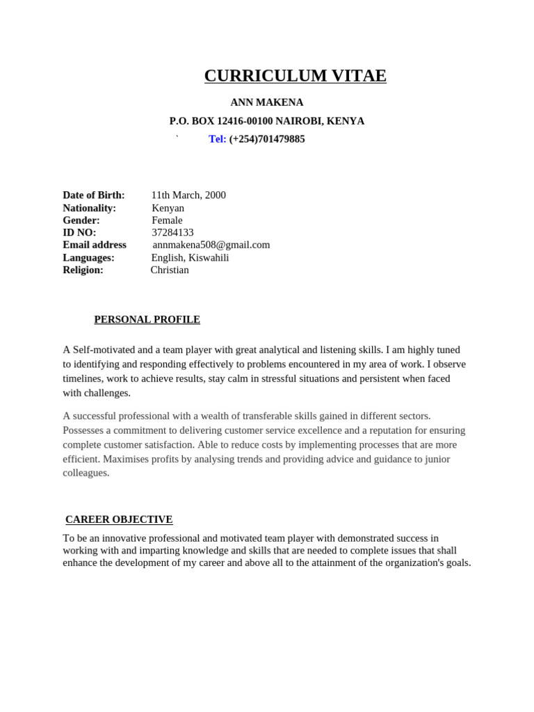 Ann Makena's Professional CV | PDF | Business