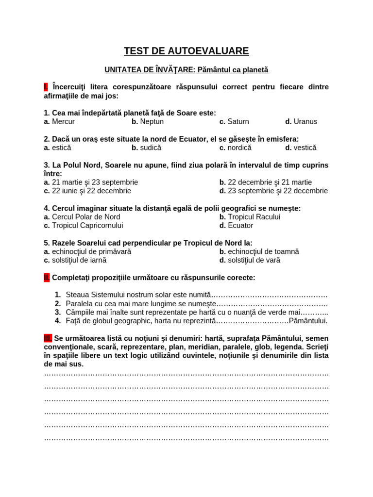 Test de Autoevaluare 1-5 | PDF