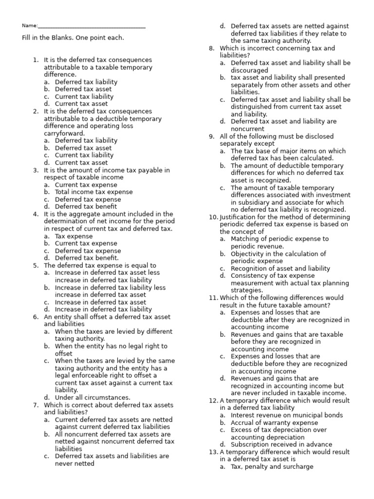 Deferred Tax Concepts and Questions | PDF | Deferred Tax | Earnings Per ...
