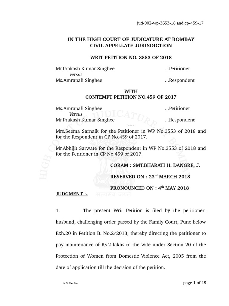 Bombay High Court Writ Petition 2018 | PDF | Domestic Violence | Common Law