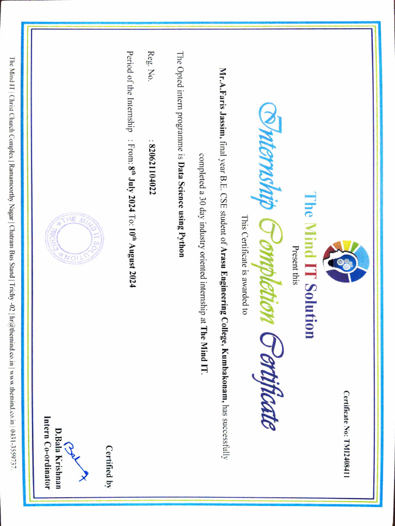 Data Science Internship Certificate 2024 | PDF