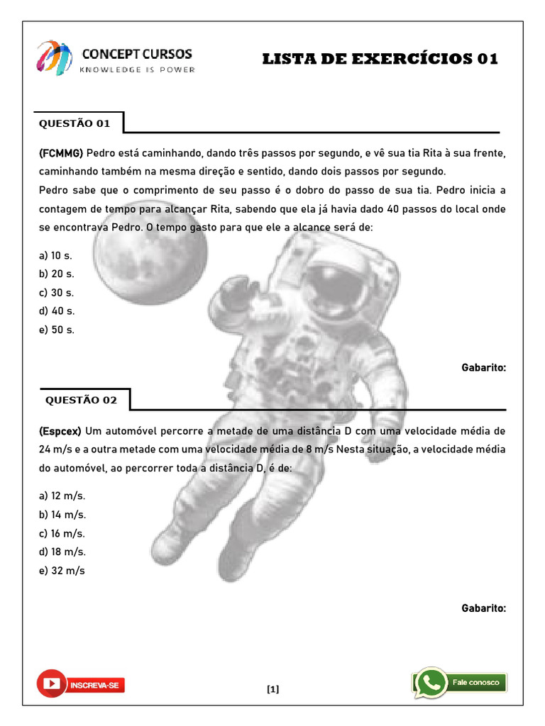 Exercícios de Física sobre Movimento e Velocidade | PDF | Estrelas | Tempo