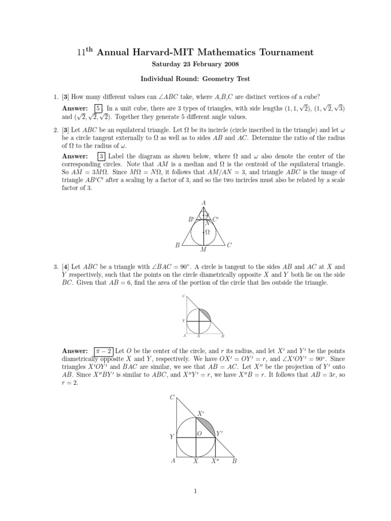 Geometry Problems from Harvard-MIT Tournament | PDF | Triangle | Circle