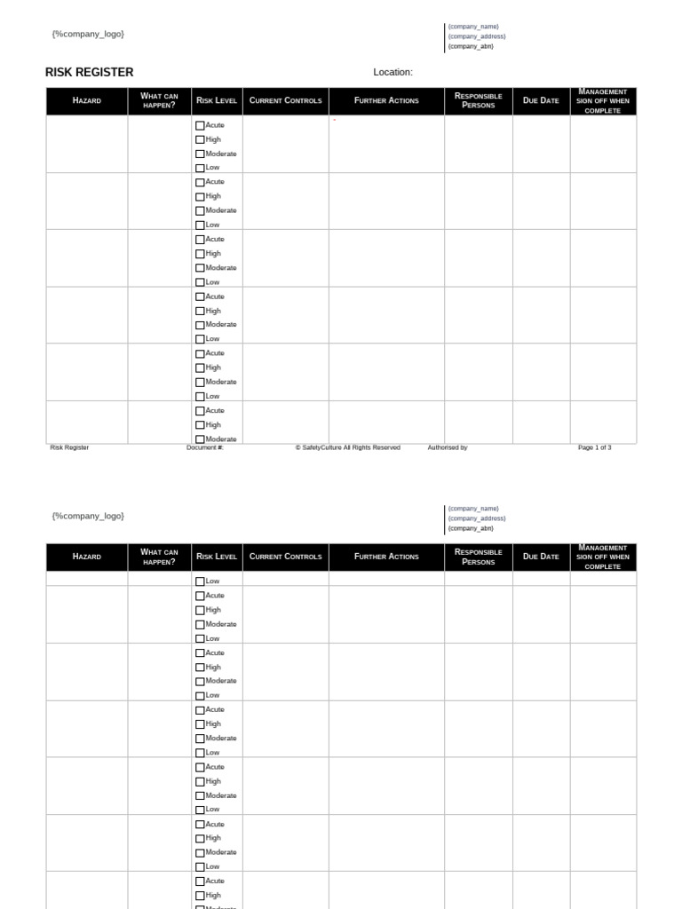 Comprehensive Risk Register Template | PDF