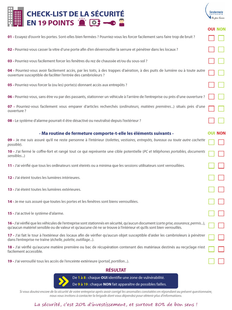 Check-list sécurité en 19 points | PDF