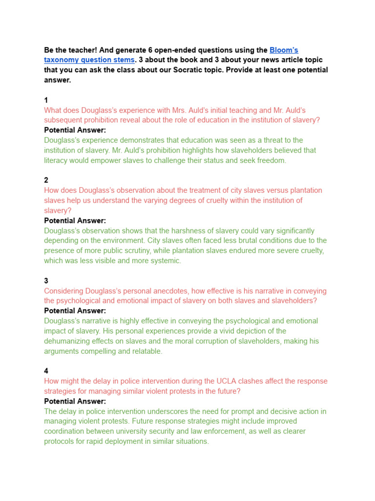 Questions To Ask Frederick Douglass