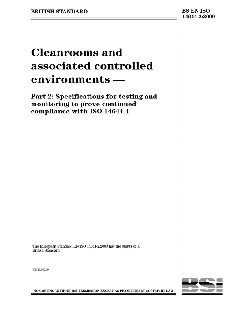 ISO 14644-2:2000 Cleanroom Standards | PDF | International Organization ...