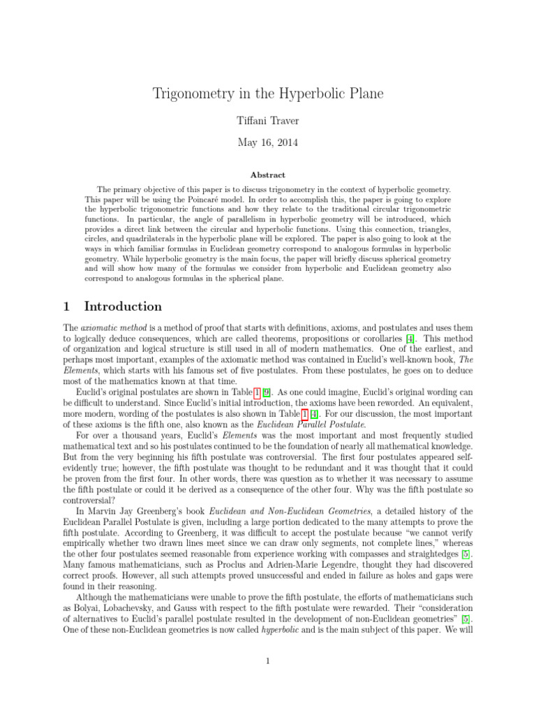 Hyperbolic trigonometry pdf hyperbolic geometry axiom
