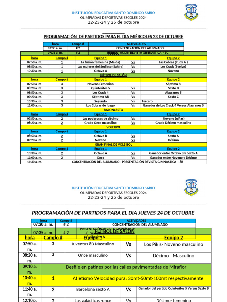 Programación para Jueves y Viernes | PDF | Deportes | Deportes de verano