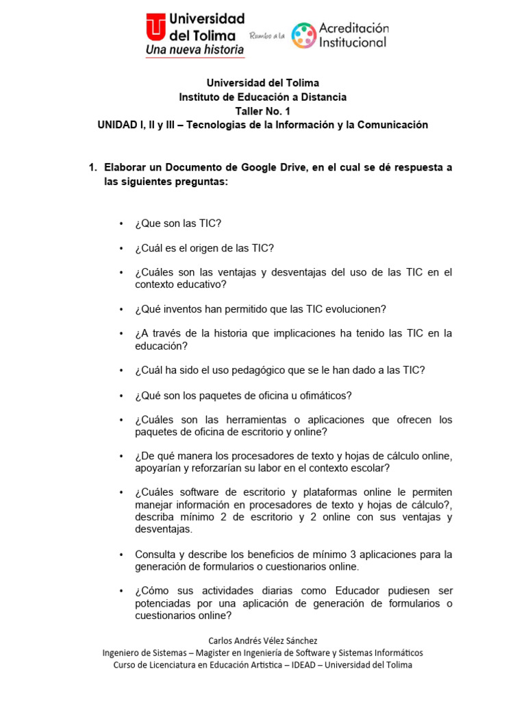 Talle No. 1 TIC | PDF | Software de la aplicacion | Tecnología de ...