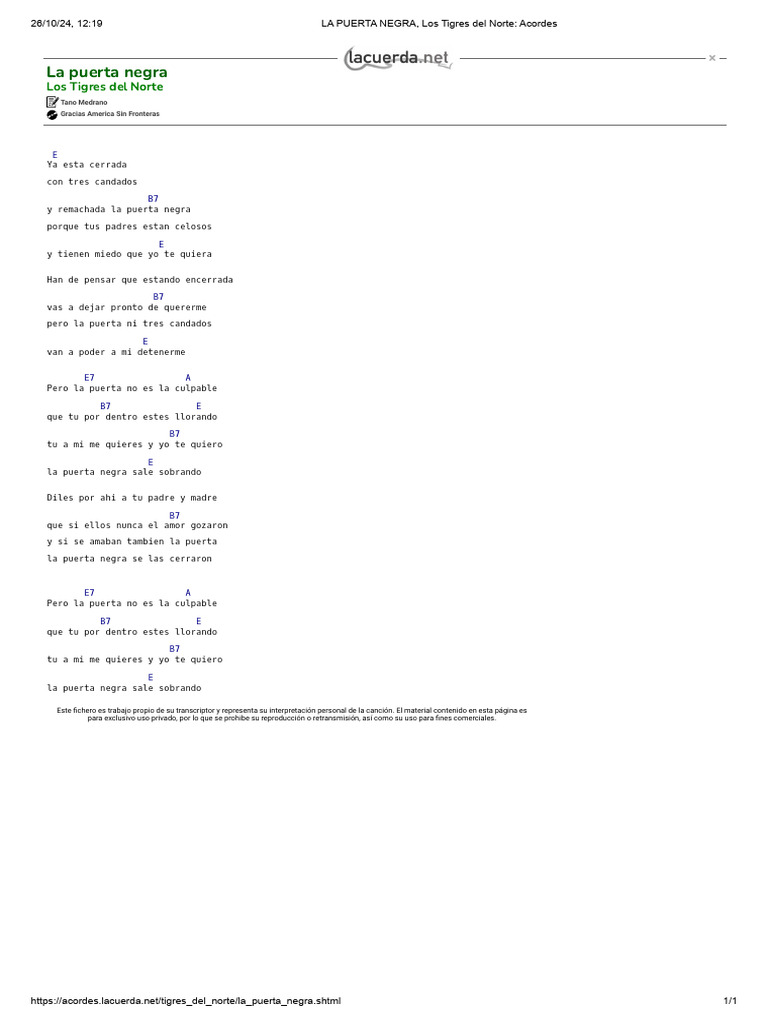 LA PUERTA NEGRA, Los Tigres del Norte_ Acordes | PDF