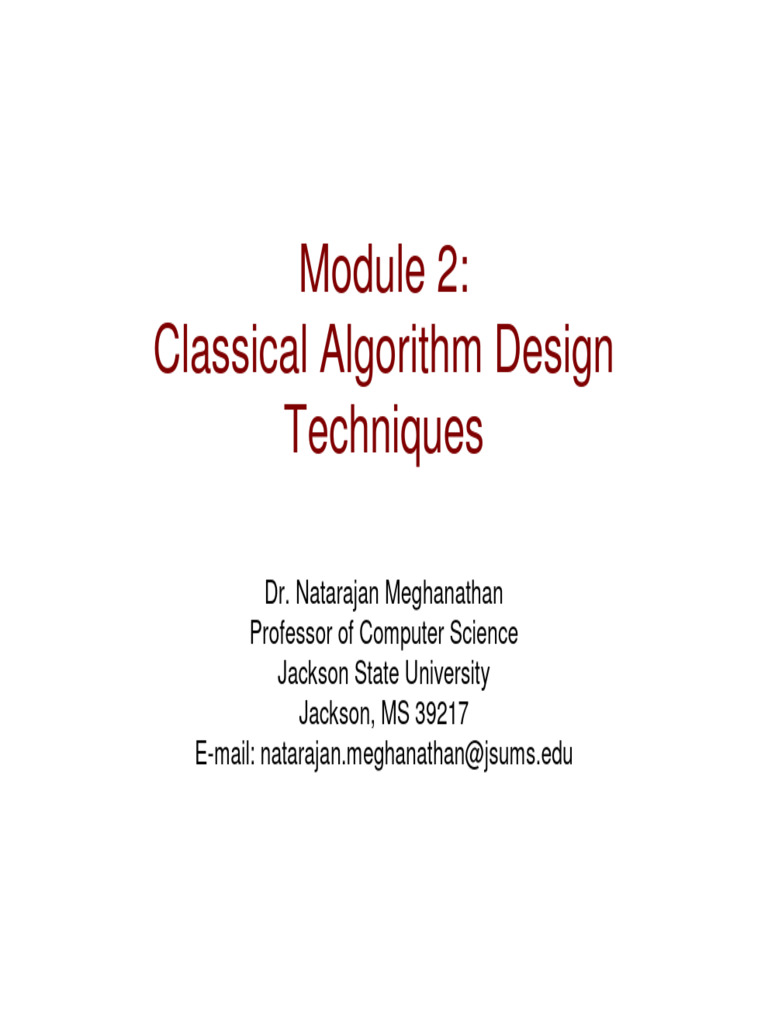 Csc323 Module 2 Classical Design Techniques New Pdf Algorithms