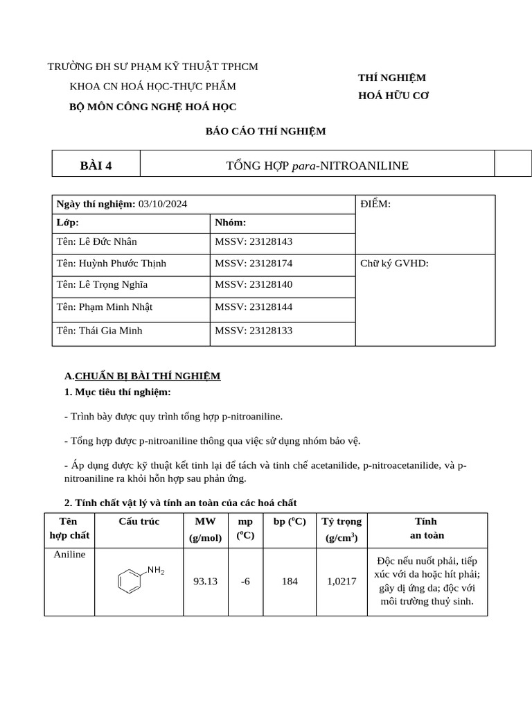 Bài 4 T NG H P para-NITROANILINE | PDF