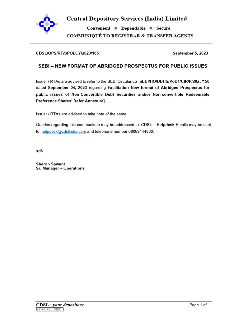 SEBI's New Abridged Prospectus Format | PDF | Securities (Finance ...