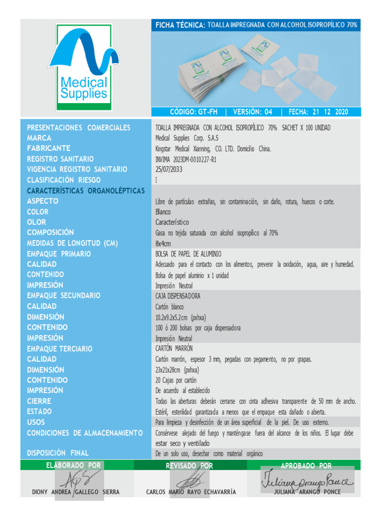 Toalla con Alcohol Isopropílico 70% | PDF | Papel