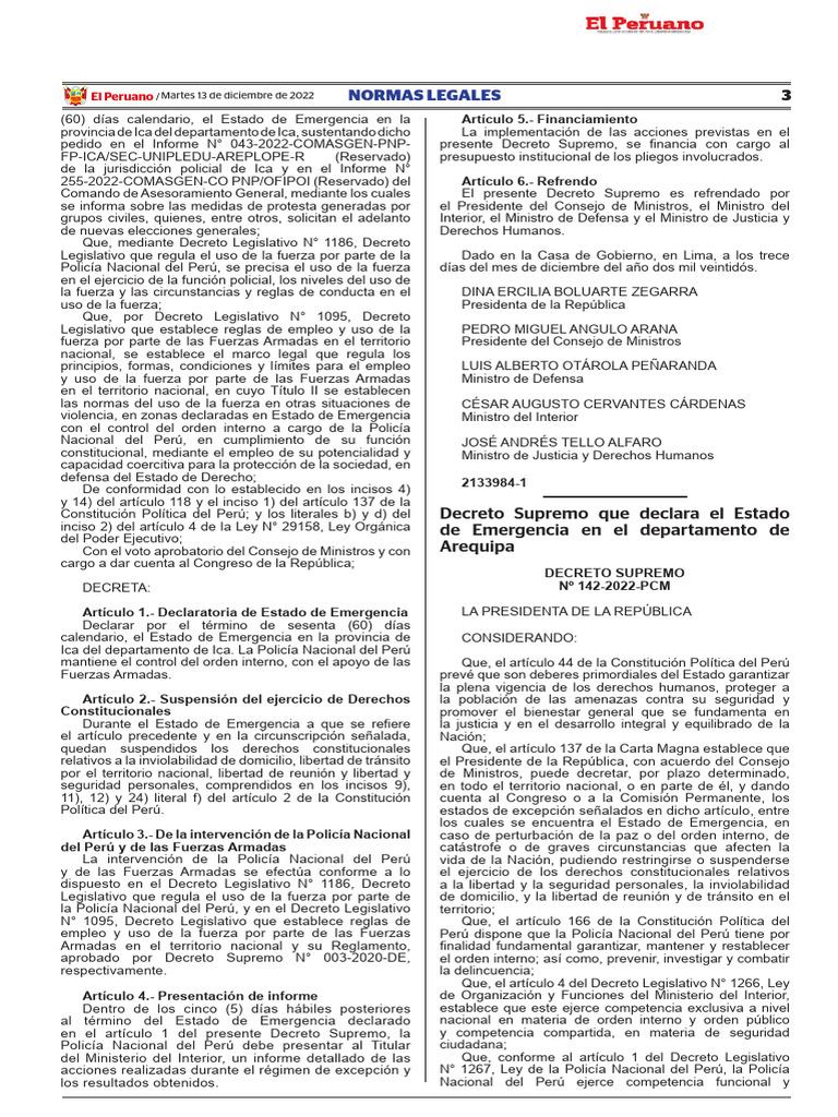 Decreto Supremo Que Declara El Estado De Emergencia En El De Decreto