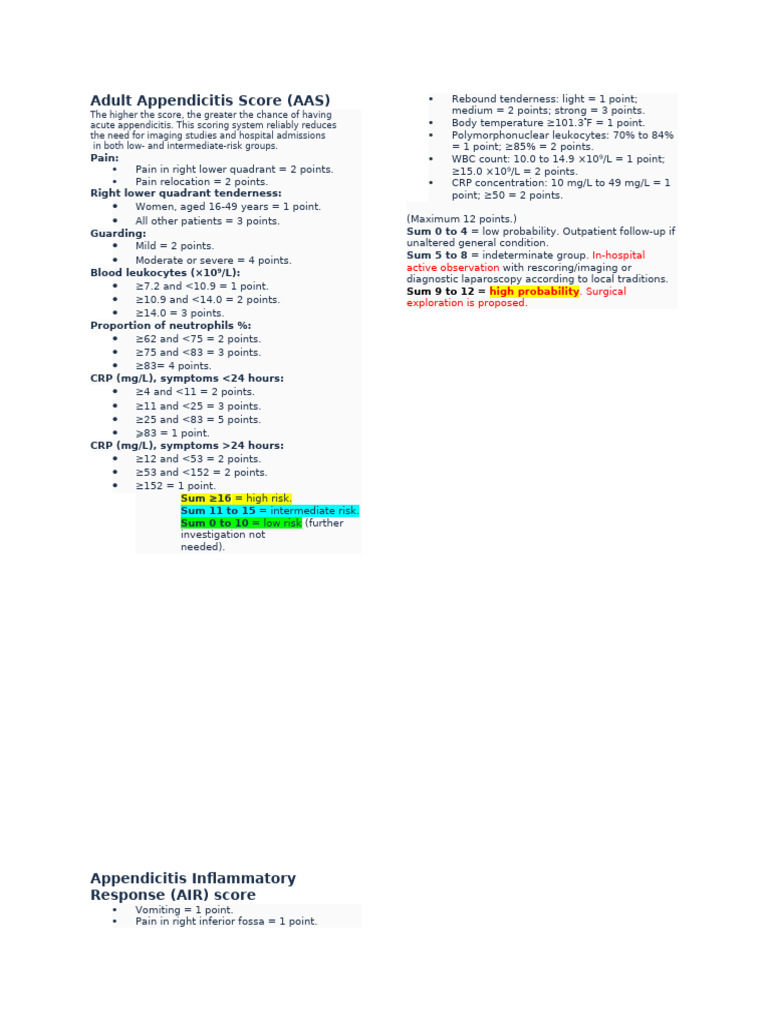 Adult Appendicitis Scoring Systems | PDF | Science & Mathematics