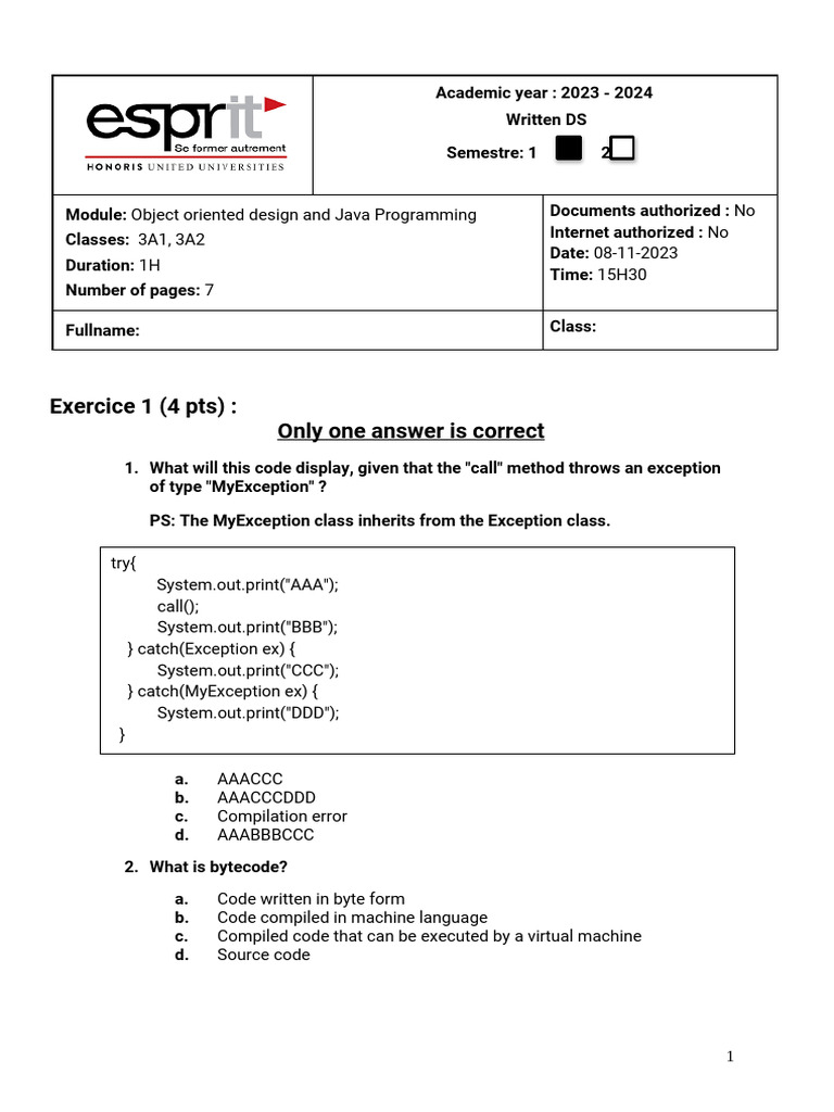 DS Java 3A S1 2324 - EN | PDF | Java (Programming Language ...