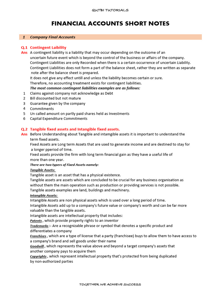Financial Acc Short Notes | PDF | Dividend | Share Repurchase