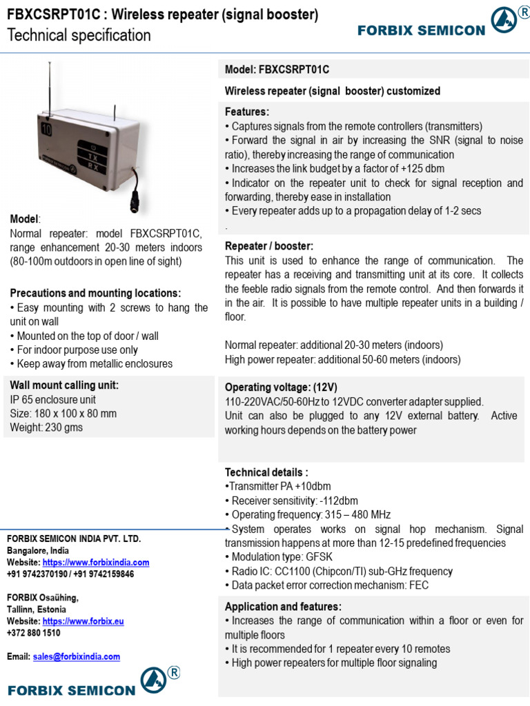 FBXCSRPT01C Spec Repeater Booster | PDF | Radio | Transmitter