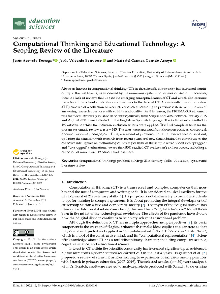 Computational Thinking and Educational Technology A Scoping Review of ...