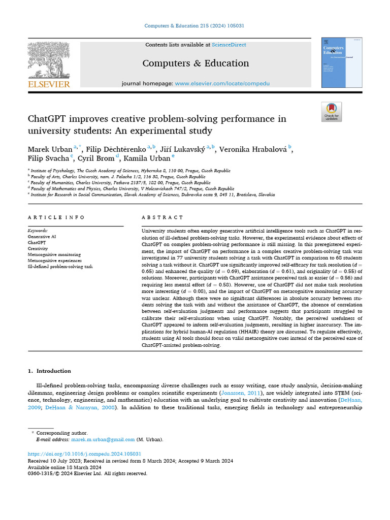 Enhancing Creativity with ChatGPT in Education | PDF | Metacognition ...