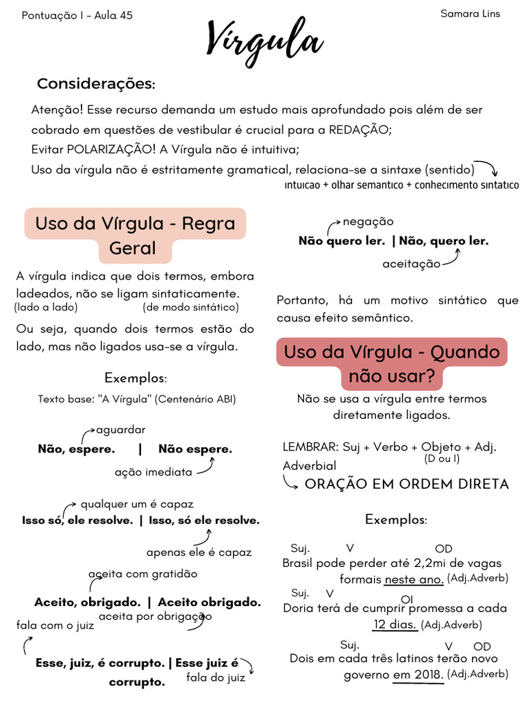 Uso da Vírgula: Regras e Exemplos | PDF | Gramática | Sintaxe