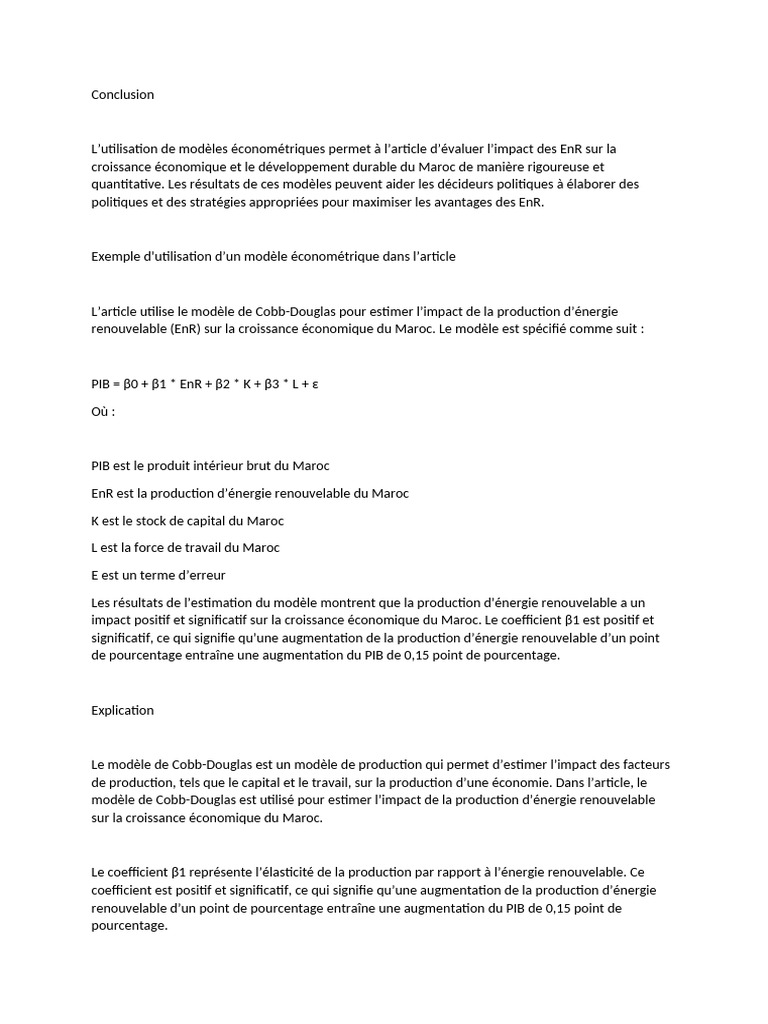 Impact des EnR sur l'économie du Maroc | PDF | Croissance économique ...