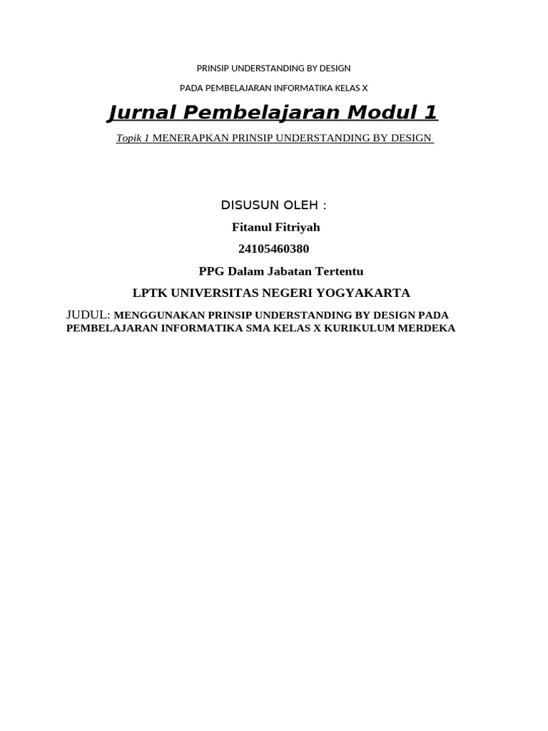 Jurnal menerapkan prinsip understanding by design pdf