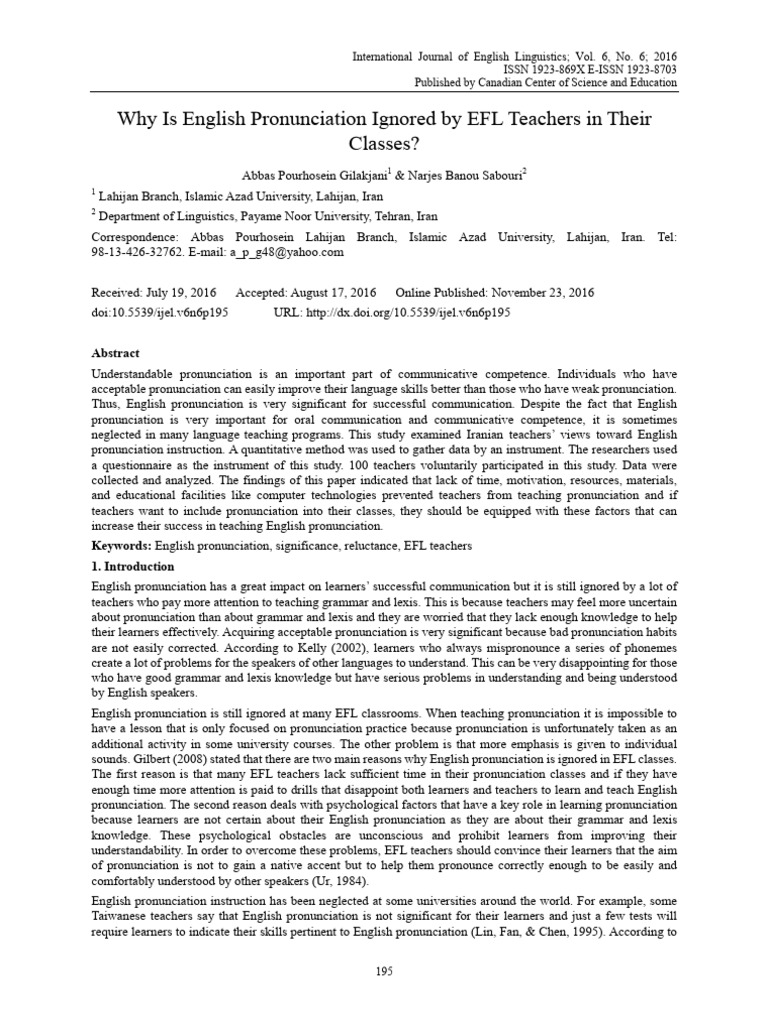 EFL Teachers' Views on Pronunciation Instruction | PDF | English As A ...