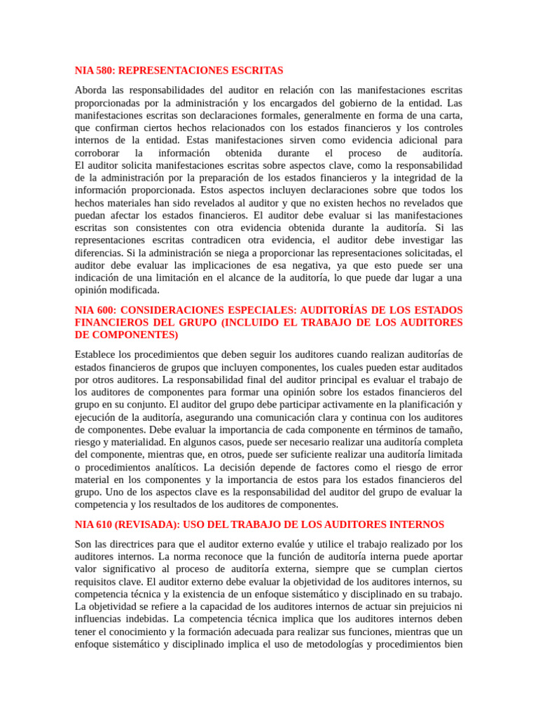 Nia 580 A La 805 | PDF | Auditoría | Contralor