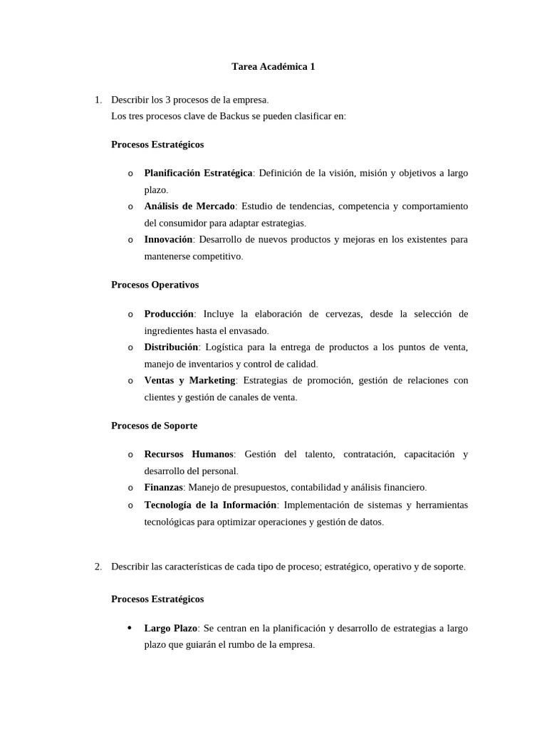 Procesos Clave en la Empresa Backus | PDF | Business | Calidad (comercial)