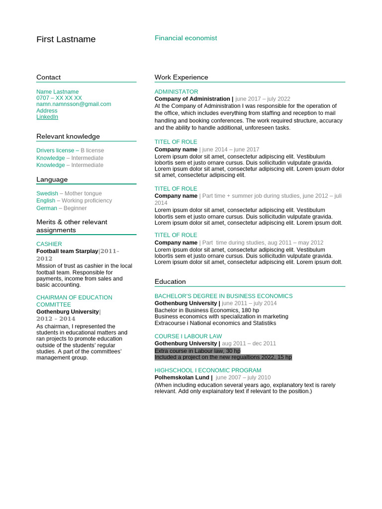Modern CV for Business Economics Graduate | PDF | Economics | Economies