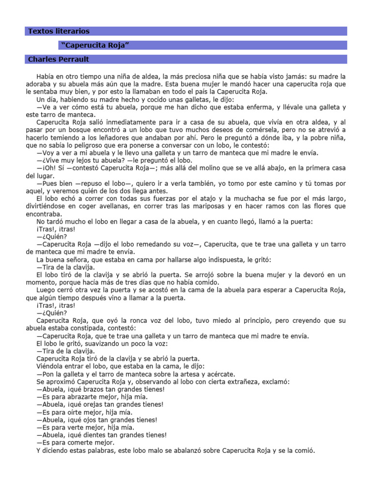 Caperucita Roja - Versión de Charles Perrault | PDF | Caperucita Roja ...
