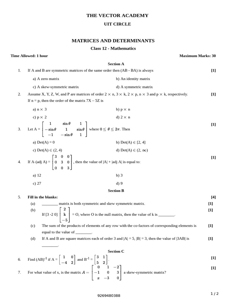 Question-1348808 by Vector Academy | PDF | Matrix (Mathematics ...