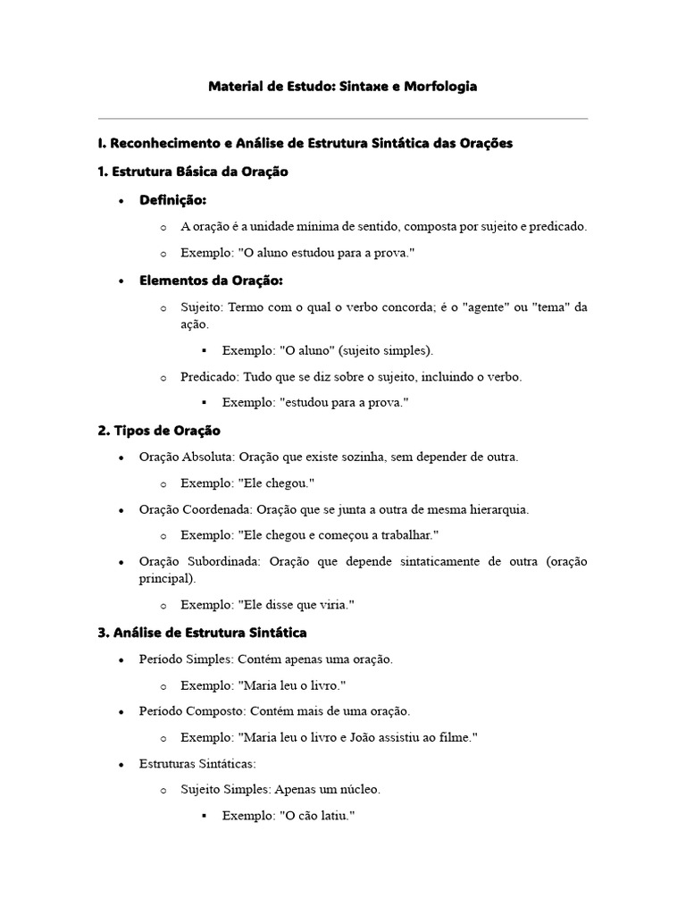 Sintaxe e Morfologia | PDF | Assunto (gramática) | Mecânica da linguagem