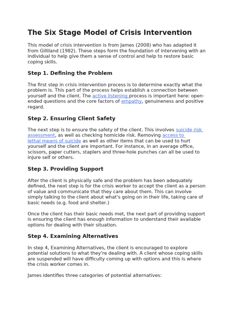 3 The Six Stage Model Of Crisis Intervention Pdf Psychology