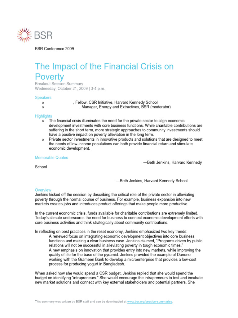 World Poverty - The - Impact - of - The - Financial - Crisis - On ...