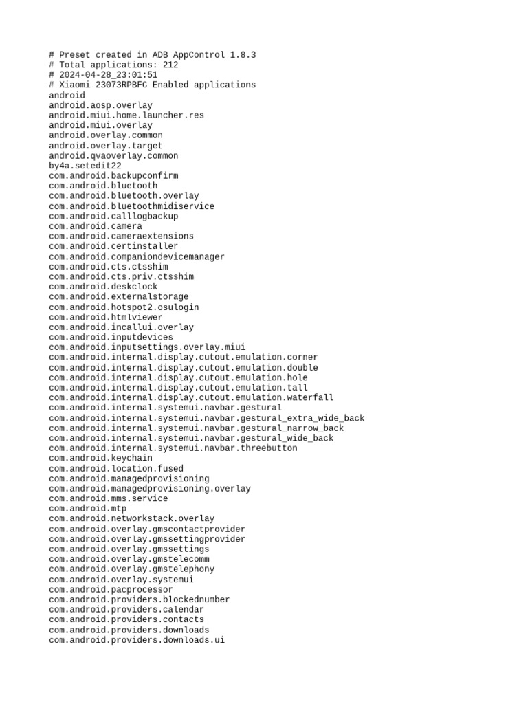 Xiaomi 23073RPBFC Enabled Apps PDF Embedded Linux Distributions 