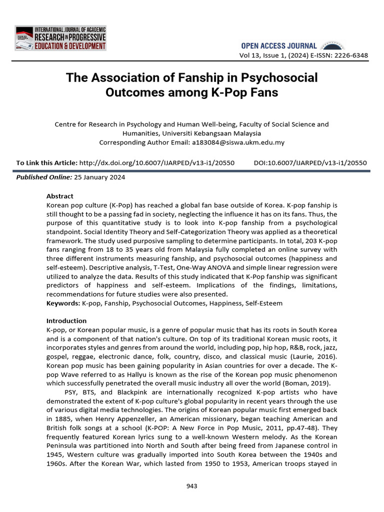 K-Pop Fanship and Psychosocial Benefits | PDF | Identity (Social ...