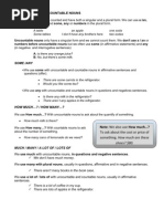 Countable and Uncountable Nouns - Explanation Sheet