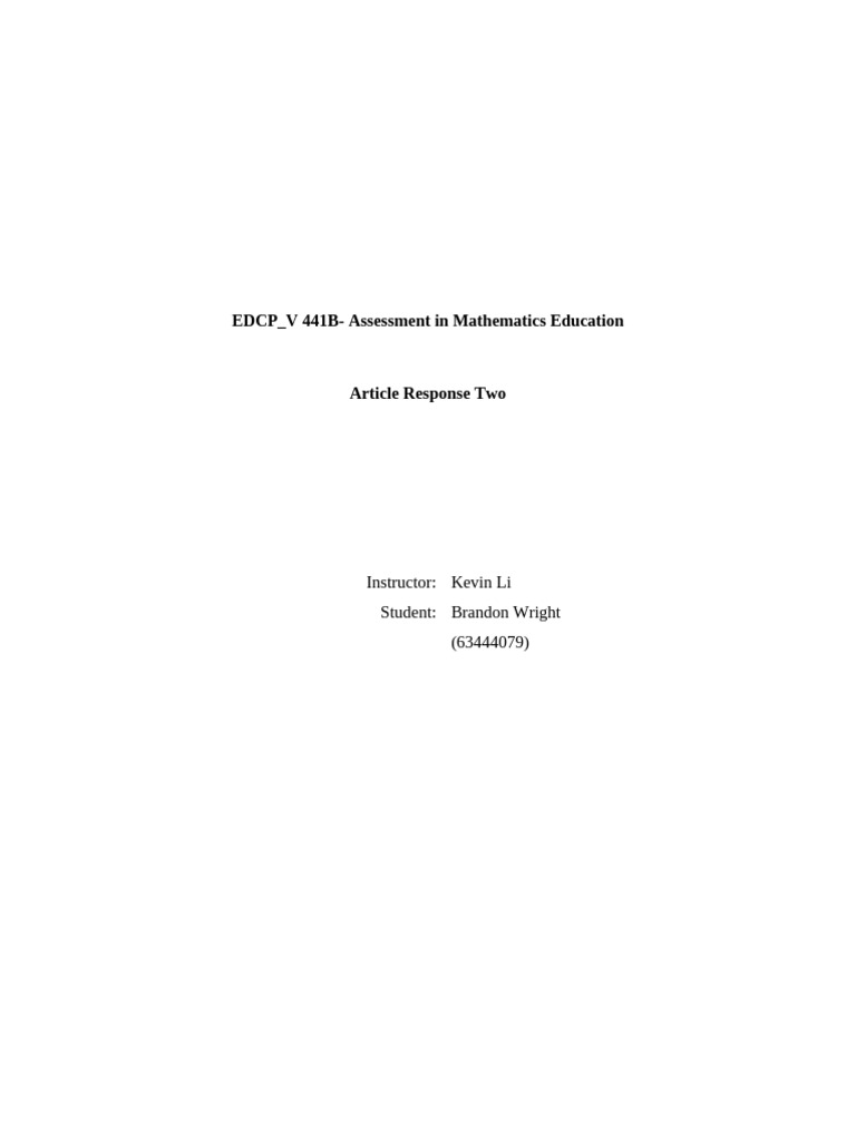 Article Response Two - Brandon Wright | PDF | Learning | Educational ...