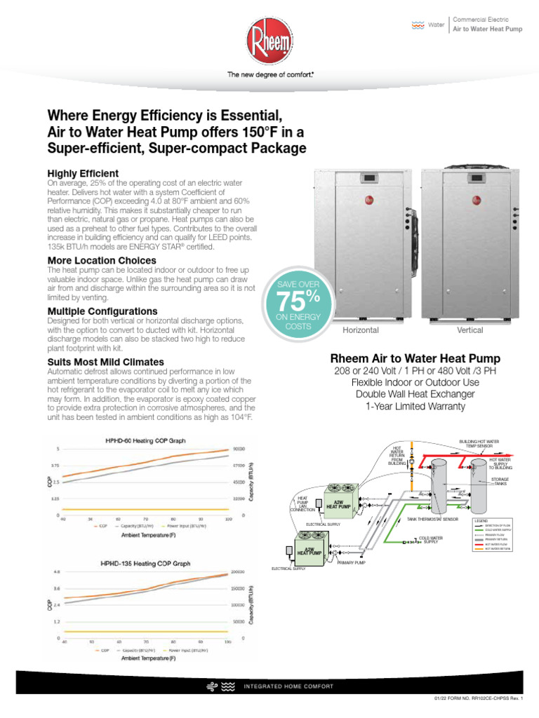 Rheem Air to Water Heat Pump Specs | PDF | Heat Pump | Mechanical ...