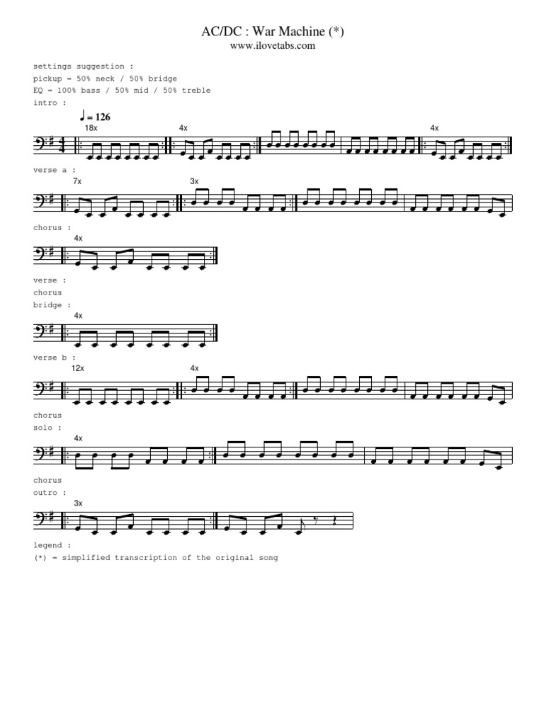 Acdc War Machine Score en Bass | PDF