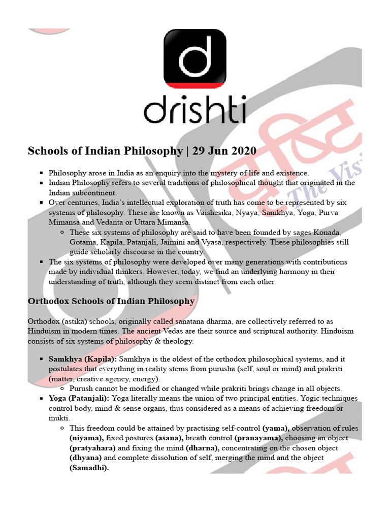 Overview of Indian Philosophy Schools | PDF | Vedanta | Brahman