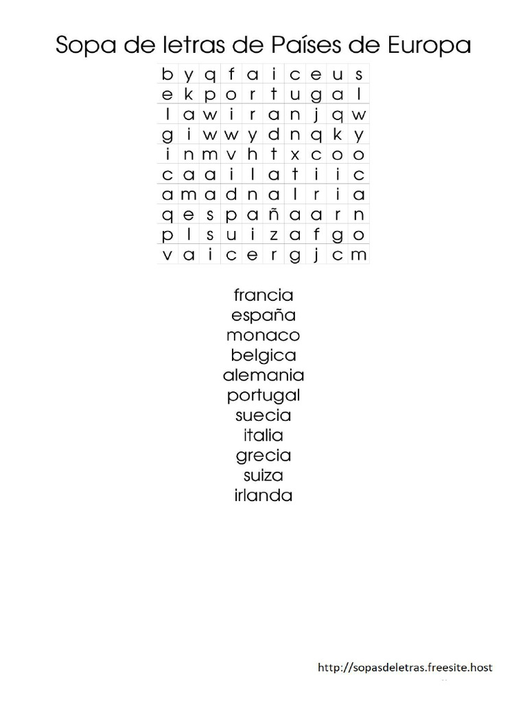 Sopa de Letras de Países de Europa | PDF