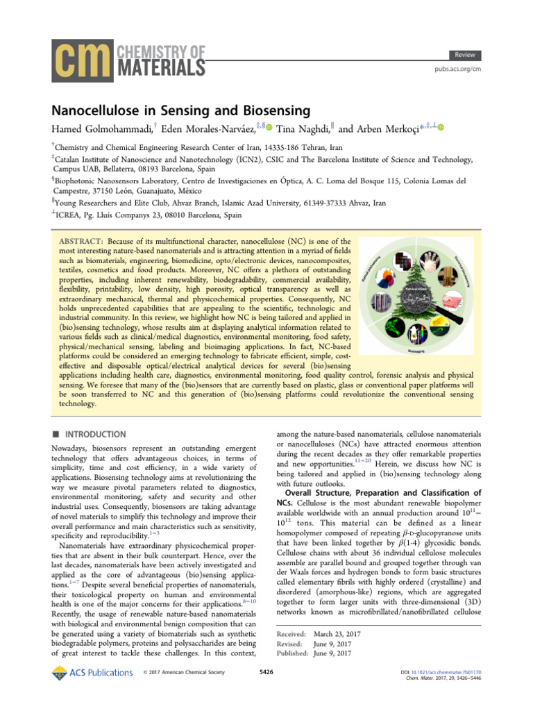 Golmohammadi-2017-Nanocellulose in Sensing and | PDF | Polymers | Cellulose