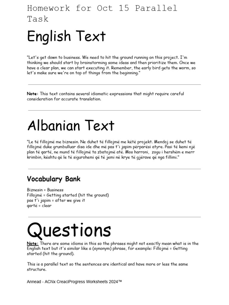 Linguistics Parallel Text Problem For E... | PDF