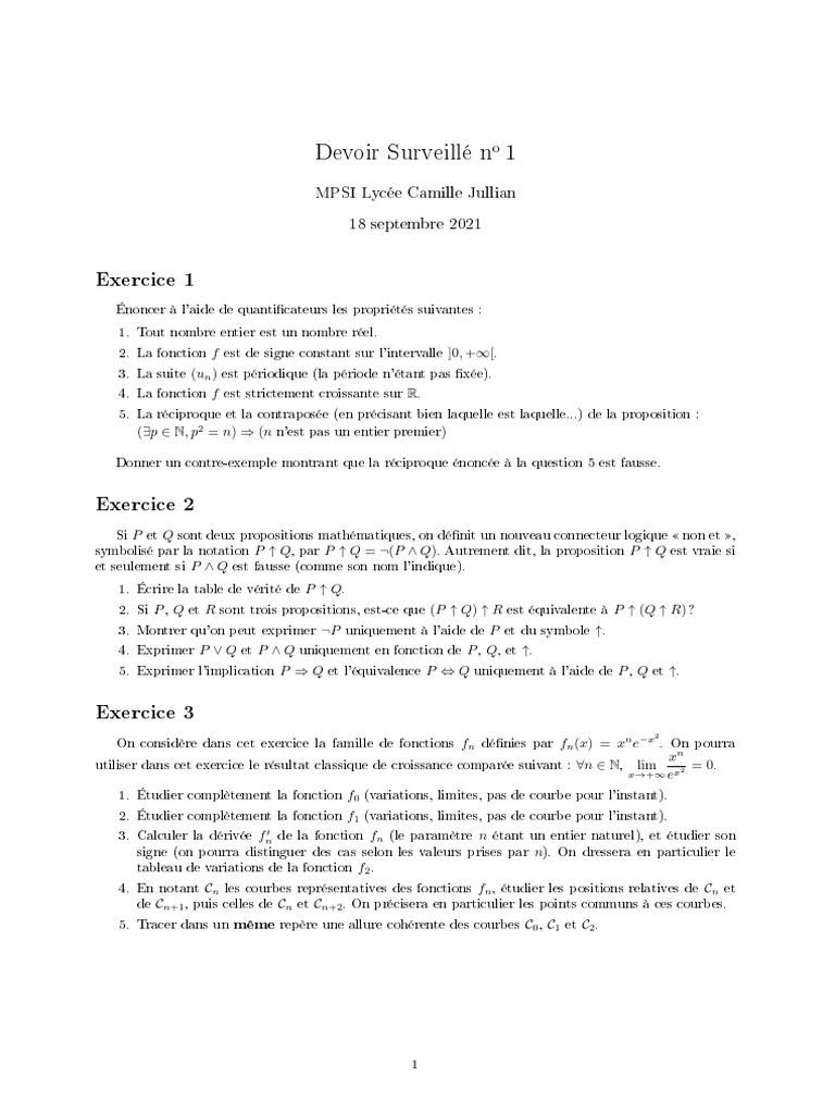 Devoir Surveillé MPSI : Mathématiques 2021 | PDF | Logique | Mathématiques